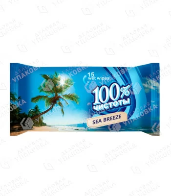 Салфетки влажные 100% Чистоты Морская свежесть (уп. 15 шт) [1/160]