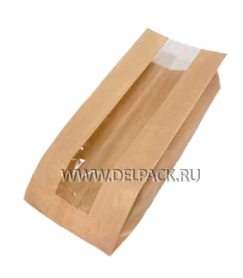 Пакет бумажный с окном 140(60)х60х250 КРАФТ б/п 12200015 [1/100/2000]