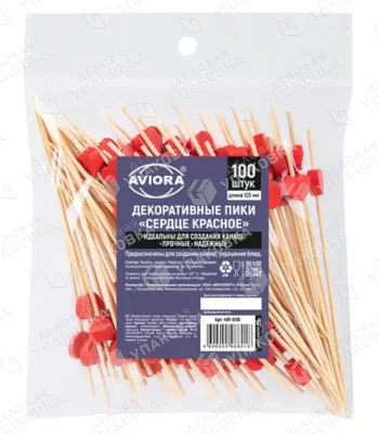 Пики - бамбук 12 см Сердце красное AVIORA 491-058 (уп. 100 шт)