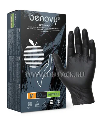 Перчатки нитриловые Черные L / BENOVY / (уп. 100 шт/50 пар) [1/10]