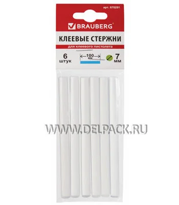 Клеевые стержни 7х100 прозрачные BRAUBERG 670291 (уп. 6 шт)