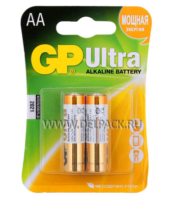 Батарейки GP ULTRA LR6 (AA) алкалин (блистер 2 шт)