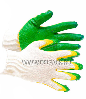 Перчатки х/б с 2-м латексным покрытием Зелёно - желтые